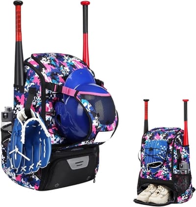 Jeugd Honkbaltas - Sportrugzak Sticktas - Sportuitrusting Opbergen - Apart Schoenenvak - 54 x 36 x 23 cm - Camouflage Roze