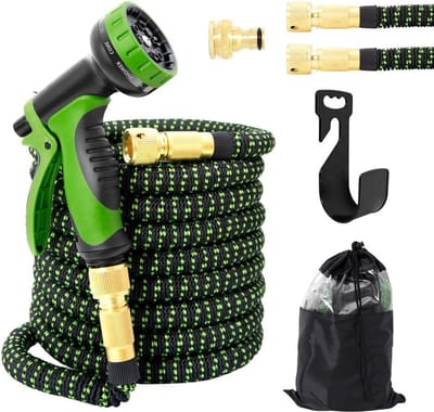 Tuinslang 15 m flexibel rekbare waterslang- latexkern- 10 functies sproeiknop- huisdieren tuin auto wassen