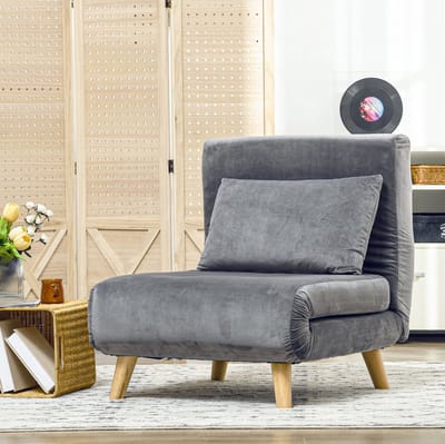 Fauteuil Slaapstoel 72 x 78 x 79 cm - 2-in-1 Uitklapbaar Met 6-Standen Rugleuning - Voor Woonkamer En Logeerkamer - Polyester Grijs