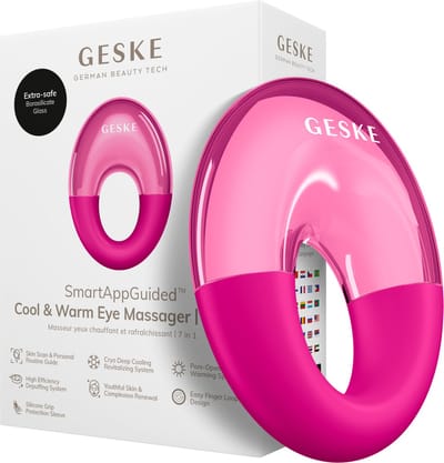 GESKE SmartAppGuided™ Cool & Warm Eye Massager | 7 in 1 | Multifunctioneel massageapparaat | Ogen en gezicht | Batterijloos koelen en warmen | Verstevigt en ontspant | Ringvormig ontwerp