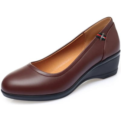 Lente Dames Schattige Stijlvolle Ronde Neus Ondiepe Mond Zwarte PU Leren Pumps Casual Comfort Wedgeshak Antislip Schoenen 35 black