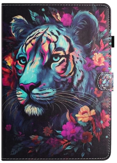 Luxe Bescherm-Etui Hoes Map geschikt voor Apple iPad Mini 6 - Mini 7 - Tijger - Blauw - Rainbow