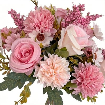 Roze kunstbloemen boeket rozen mix decoratie bloemen bos 1 stuk voor interieur bruiloft en tafel decoratie