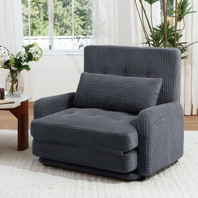 HomeMiYN Vloerbank – Donkergrijs – Chenille Vouwbank Slaapbank – Opvouwbare Sofa Bed 2-in-1 – Draagvermogen 227 kg – Met Kussens – Modulaire Grond Bank – Voor Woonkamer & Slaapkamer