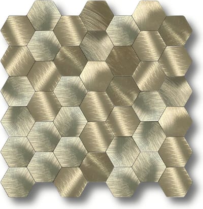123plaktegels - wandpanelen mozaïek tegels zelfklevende tegels tegelstickers keuken badkamer - PVC - aluminium - zelfklevend - 31 x 30.5 cm - mozaïek plaktegel geborsteld goud hexagon