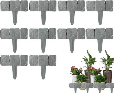 Kunststenen Borderrand - Decoratieve Buitenpanelen - Tuinontwerp Creëren - Graafvrije Installatie - 10 Delige Set - Grijs