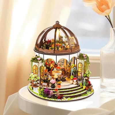 DIY Garden House Miniatuur 3D Puzzel met LED Verlichting voor Boekenkasten en Decoratie, Perfect voor Volwassenen en Creatieve Bouwprojecten