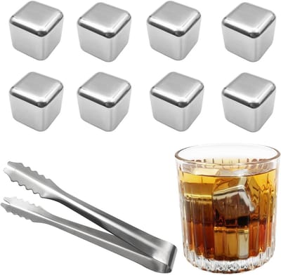 Whisky IJsblokjes - Herbruikbare Stenen - Dranken Koelen - Voedselveilig Roestvrij Staal - 8 Stuks - Zilver