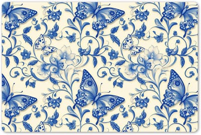 Placemats 45x30 cm - Placemat kunststof - 1 stuk - Vlinders - Bloemen - Blauw - Botanisch - Borden onderleggers - Decoratie voor op tafel - Keuken tafeldecoratie accessoires - Vinyl onderlegger - Tafelversiering