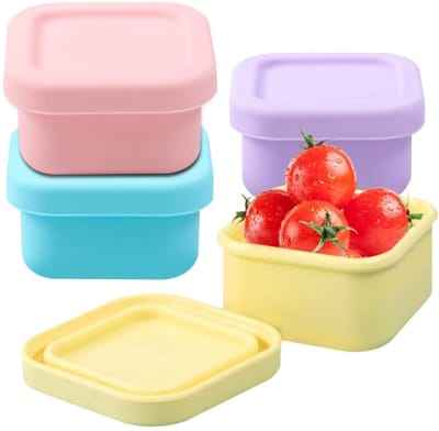 Dailygoods- Snackbakjes 4 Stuks - Siliconen - Stapelbaar - Lekvrij - Herbruikbaar - 180 ml - Voedselcontainers