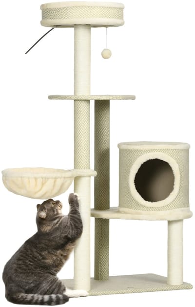 Krabpaal 124 cm – Kattenboom met Katten Cave, Speelbal & Sisal Mand – Beige