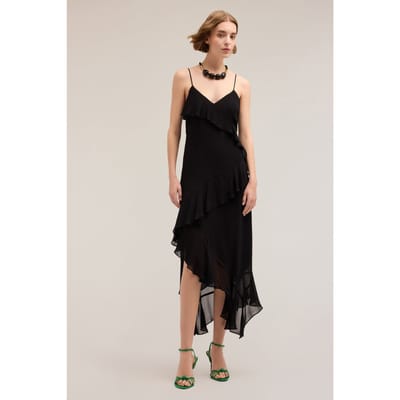 Motivi Flounced Midi Dress With Ruching Black Size: 32 | Midi Dresses Outlet | Dames | Zwart