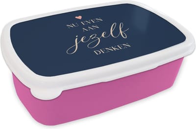 Broodtrommel Roze - Lunchbox - Brooddoos - Beterschap - Quote - Hartje - Denken - 18x12x6 cm - Kinderen - Meisje