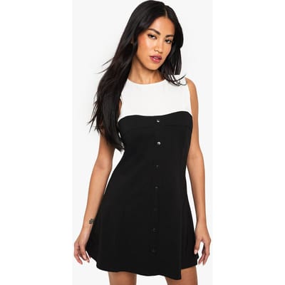 boohoo Dames Op maat gemaakte Mono Button Down mini jurk | Black | Maat: 8