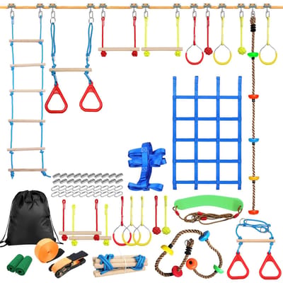 Kinderen Klim Hindernis Kit Kinderen Lijn Hangende Hindernisbaan Buiten Speeltoestel Schommel Accessoires 60ft blue