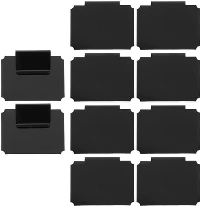10 stuks zwarte clip-on labelhouders voor mandlabels, plastic hangende afvalbakclips，PVC-opslagclassificatiebordclip，Uitneembare en uitwisbare prijskaarthouder voor hangmand-Geschikt voor voorraadkastlabels, opbergruimtes, kledingkasten, etc