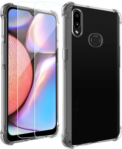 Hoesje Geschikt voor: Samsung Galaxy A10S - Anti Shock Hybrid Case & 2X Tempered Glas Combi - Transparant