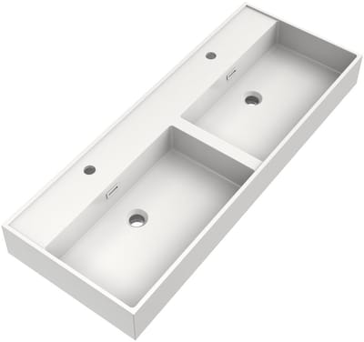 Brauer Gravity Wastafel - 120 cm - met 2 Spoelbakken en 2 Kraangaten - Mineraalmarmer Zijdeglans Wit