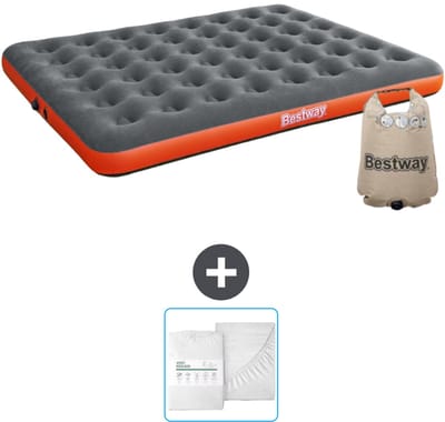 Bestway luchtbed - 2-Persoons - 152 x 203 x 22 cm - Grijs/Oranje - Inclusief en Hoeslaken