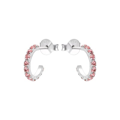 WeLoveSilver - oorstekers zilver - roze kristallen - cirkelvormig