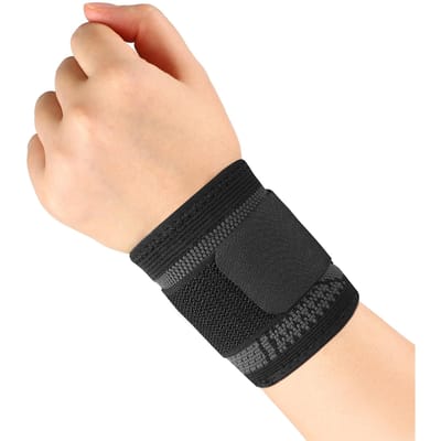 2 stuks sportpolsbandage polsbrace polssteun met verstelbare riem voor fitness M - 1pc grijs/zwart