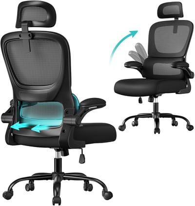 Cherrys Finds - Bureaustoel - Ergonomische Bureaustoel - Bureaustoelen Voor Volwassenen - Bureaustoelen - Ademende Rugleuning - Zwart