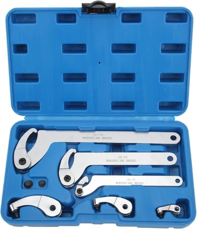 Set van 8 Verstelbare C-haak Sleutels voor Motoren en Dirt Bikes, 35-120mm, Met Ronde Kop
