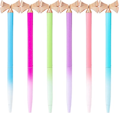 Set van 6 Uittrekbare Balpennen in Vivid Kleuren, Dunne Metalen Pennen voor Kantoorbenodigdheden, Cadeau voor Bruiloft en Verjaardag, Strikvormig Ontwerp