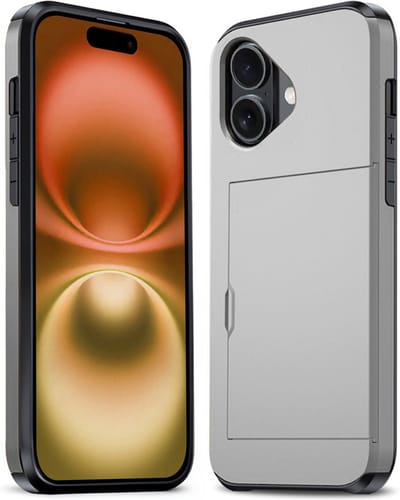 Hoesje Geschikt voor iPhone 16 Hoesje Pasjeshouder Shockproof Hard Case - Hoesje Geschikt voor iPhone 16 Hoes Met Kaarthouder - Grijs