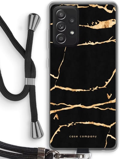 Case Company® - Hoesje met koord geschikt voor Samsung Galaxy A52s 5G hoesje met Koord - Gouden marmer - Telefoonhoesje met Zwart Koord - Bescherming aan alle Kanten en Over de Schermrand