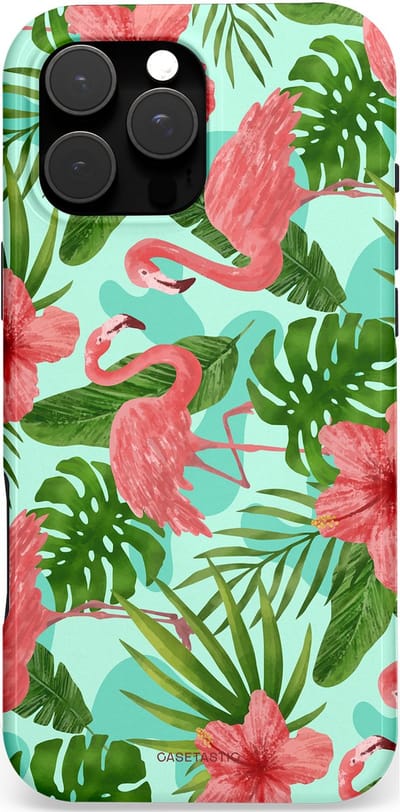 Casetastic hoesje geschikt voor Apple iPhone 16 Pro Max - MagSafe - Dubbellaagse bescherming - Flamingo jungle - Fashion Case - Mintgroen Koraal
