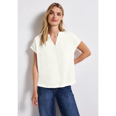 Blouse met gespleten hals in effen kleur