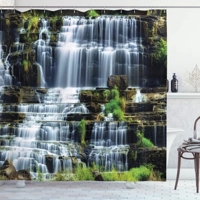 ABAKUHAUS Tropisch douchegordijn – 175x240 cm – Groen-Wit