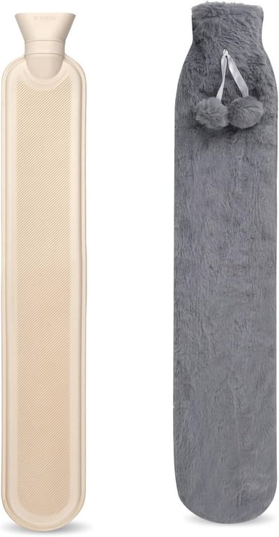 Lange warmwaterkruik 2 liter met pluizige hoes - 73 cm warmwaterzak voor nek, taille en buik