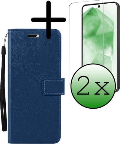 Hoesje Met 2x Screenprotector - Geschikt voor Samsung Galaxy A55 - Luxe Pasjeshouder - Bookcase Portemonee - Flip Case - Kunstleer Book Case - Flipcase Hoes - Book Cover - Walletcase - Portemonneehoes - Donkerblauw