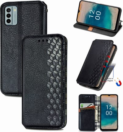 Luxe PU Lederen Ruitpatroon Wallet Case + Glas Screenprotector voor Nokia G42 _ Zwart