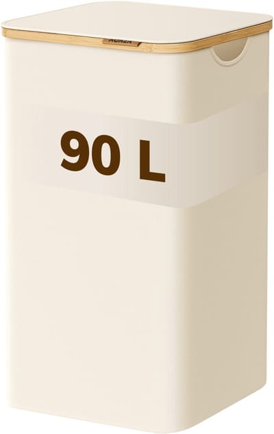 ACAZA Wasmand Met Deksel - 90 L - Bamboe - 42 x 32 x 70,5 cm - Beige