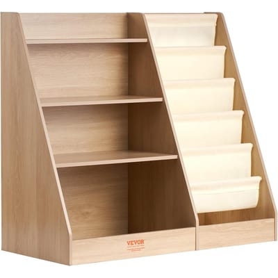 4-laags Houten Boekenkast voor Kinderen, Zeslaags Sling Boekenkast, Baby Opberg Boekenkast, Boek Speelgoed Organizer Kast, voor Kinderkamer, Speelkamer, Kleuterschool,