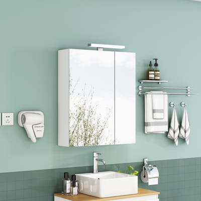 Spiegelkast badkamer 60 cm wit - Spiegelkast met led verlichting - Asymmetrische deuren - Stopcontact - Wandmontage - Badkamer - 60x16x70 cm - Wit