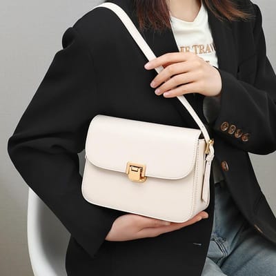 Nieuwe Crossbody Tas Veelzijdige Tofu Tas Echt Leer Okseltas Woon-werk Schoudertas white