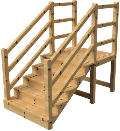 MILANO buitentrap 5 gesloten treden H88 cm - bordes L116 x B120 cm - trapleuning links en rechts - bordesleuning links en rechts