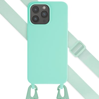 Selencia Hoesje - Geschikt voor Apple iPhone 15 Pro Max - Siliconen hoesje met afneembaar koord - Turquoise