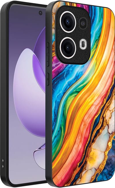Smartphonica Telefoonhoesje Geschikt voor Oppo Reno 13 Pro met Regenboog Goud Marmer Opdruk - TPU Backcover Case Rainbow Gold Marble Design geschikt voor Oppo Reno 13 Pro