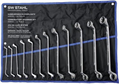 SW-Stahl 01512L dubbele ringsleutelset 6-32 mm, 12-delig, diep gebogen I ringsleutel I dubbele sleutelset I ringsleutelset gebogen