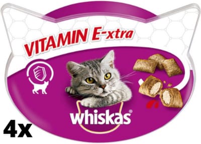 4x Whiskas snack | Vitamine E-xtra | Kattenvoer | Snoepjes | 4x 50gr | Kattensnoepjes | Voordeelverpakking | Immuunsysteem | Extra vitaminen