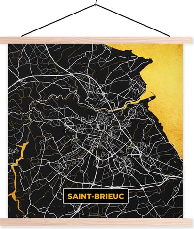 Posterhanger incl. Poster 40x40 cm - Schoolplaat - Frankrijk – Saint-Brieuc – Stadskaart – Plattegrond – Kaart - Textielposter - Blanke latten - Stadskaart