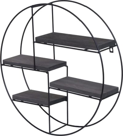 Wandplank MCW-K76, Hangende plank Zwevende plank, 4 planken Metalen massief hout Industrieel 45x45x11cm ~ donkergrijs