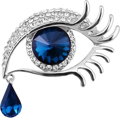 Fako Bijoux® - Broche - Oog Met Traan - Blauw - 48x37mm - Zilverkleurig