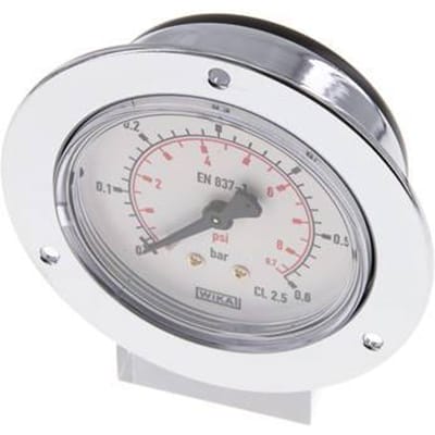 0..0.6 Bar Paneelmontage Manometer Staal/Messing 63 mm Klasse 2.5 (Voorflens) - MW00P663SH-FP