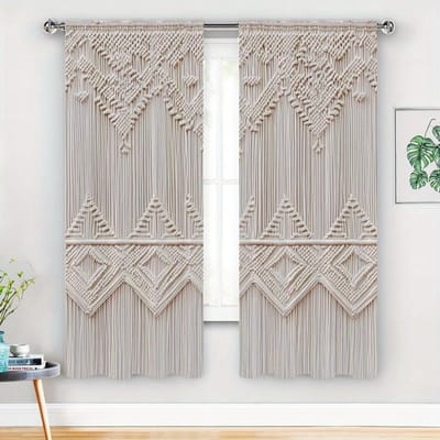 2 pièces de rideaux imprimés en imitation de corde de chanvre tricotée, rideaux à poche pour tringle 42*84, décoration de maison, décoration d'espace 24Wx59L(60x150CM)x2